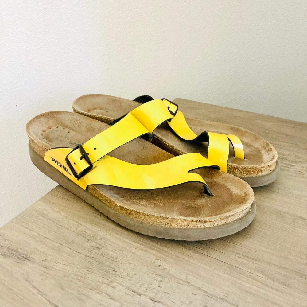 🇵🇹 MEPHISTO Helen Toe Sandals Yellow Leather Cushion Sole Made in Portugal
